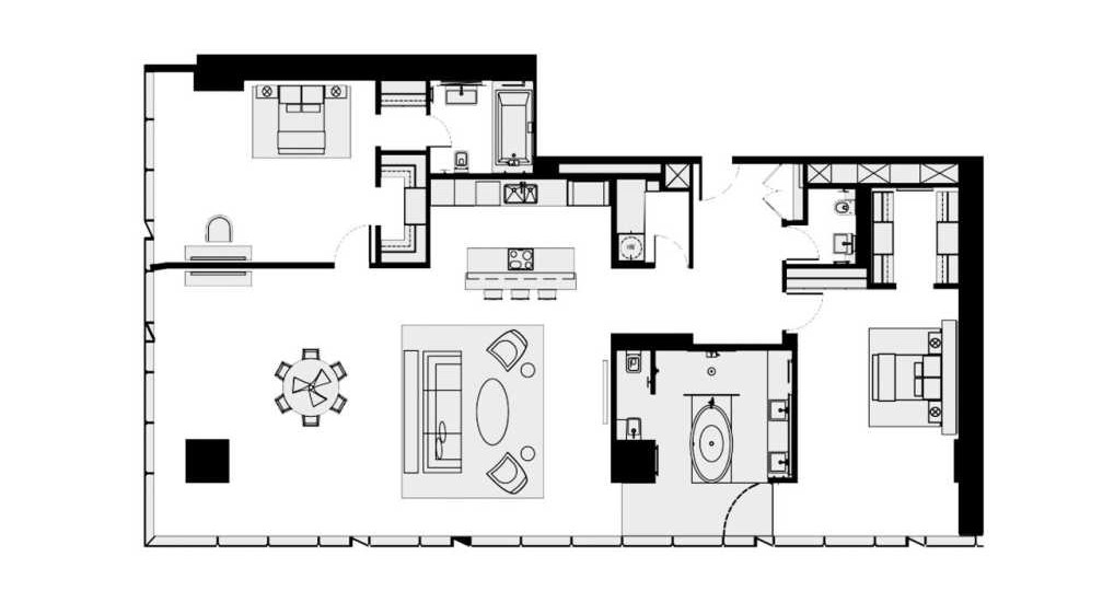 Планировка апартаментов 115 м² на 64-м этаже ЖК Город Столиц в ММДЦ Москва-Сити по адресу: г. Москва, Пресненская набережная, д.8, cтр.1