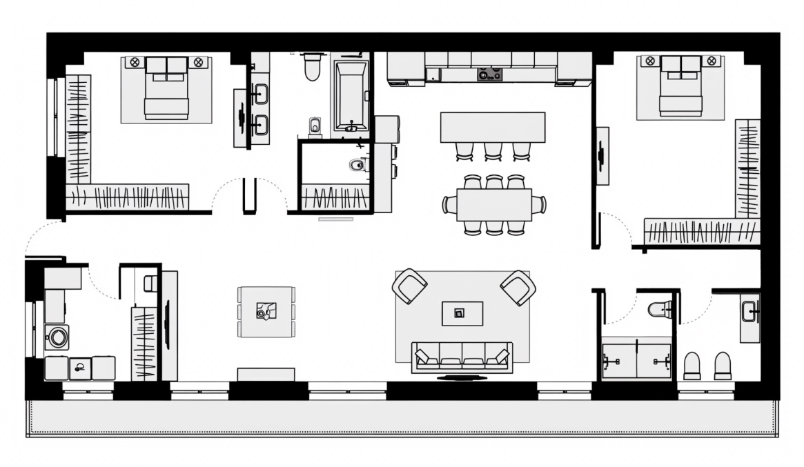 Планировка апартаментов 210 м² на 48-м этаже ЖК Город Столиц в ММДЦ Москва-Сити по адресу: г. Москва, Пресненская набережная, д.8, cтр.1