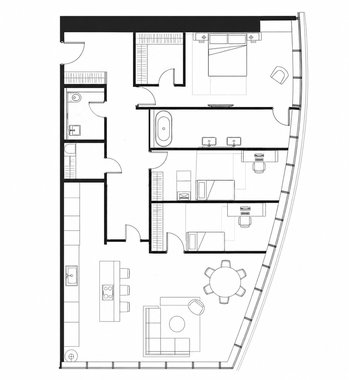 Планировка апартаментов 226 м² на 24-м этаже ЖК Город Столиц в ММДЦ Москва-Сити по адресу: г. Москва, Пресненская набережная, д.8, cтр.1