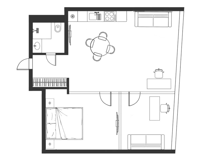 Планировка апартаментов 78 м² на 30-м этаже ЖК Город Столиц в ММДЦ Москва-Сити по адресу: г. Москва, Пресненская набережная, д.8, cтр.1