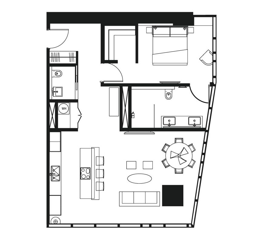 Планировка апартаментов 90 м² на 48-м этаже ЖК Город Столиц в ММДЦ Москва-Сити по адресу: г. Москва, Пресненская набережная, д.8, cтр.1
