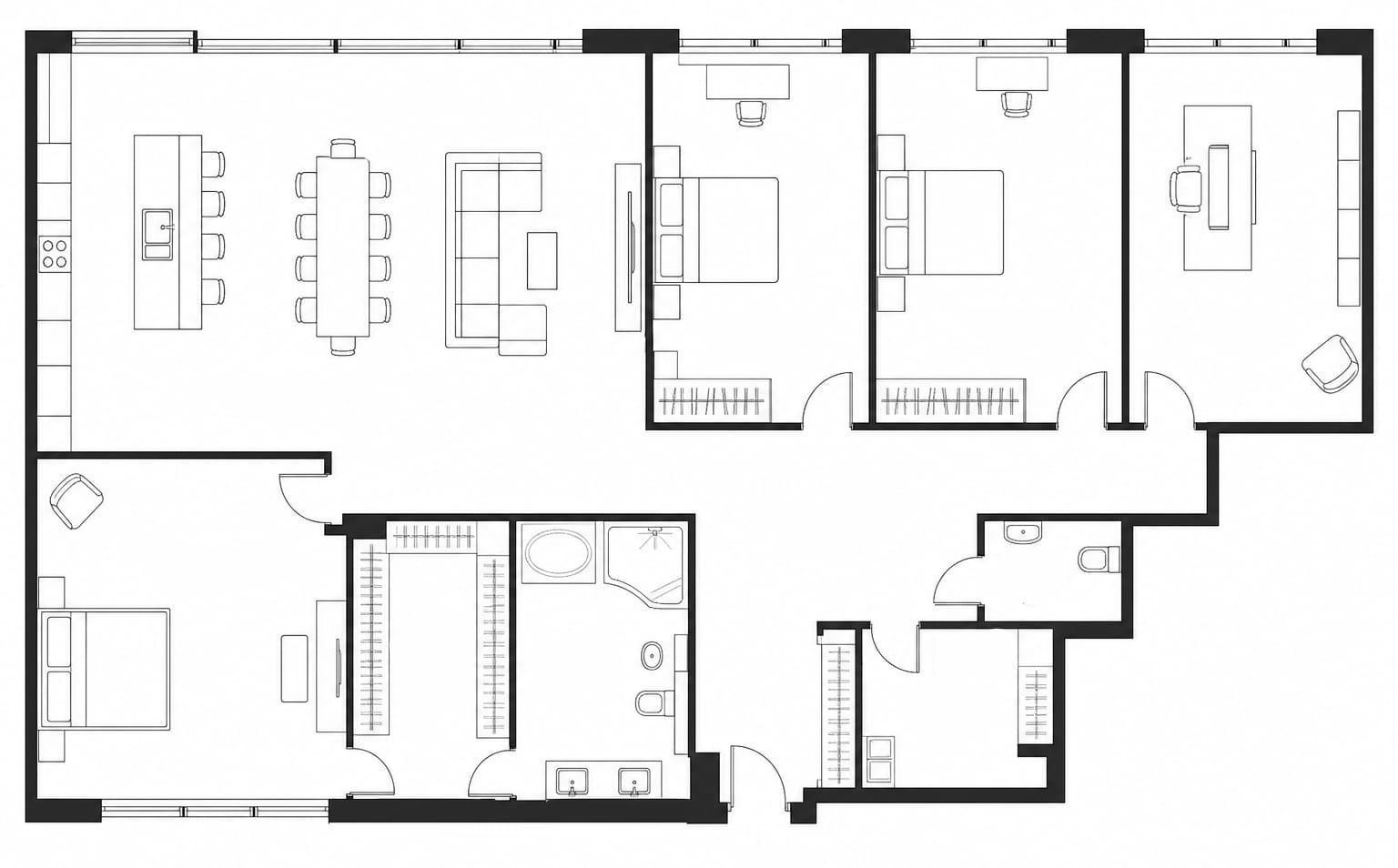 Планировка апартаментов 169 м² на 56-м этаже ЖК Федерация в ММДЦ Москва-Сити