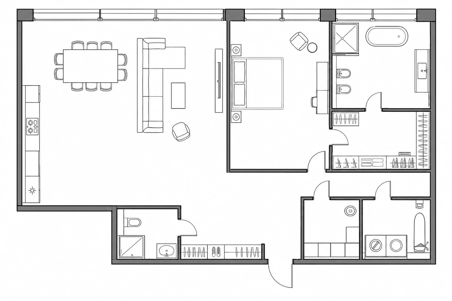 Планировка апартаментов 101 м² на 43-м этаже ЖК Меркурий в ММДЦ Москва-Сити