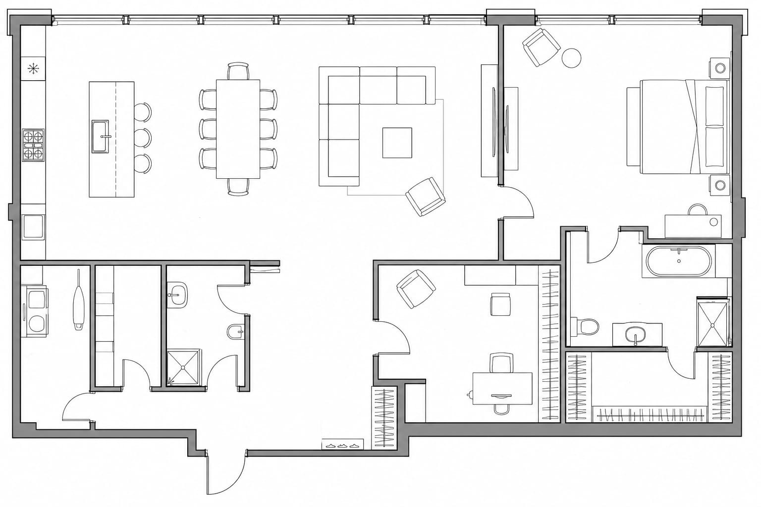 Планировка апартаментов 110 м² на 16-м этаже ЖК Око в ММДЦ Москва-Сити