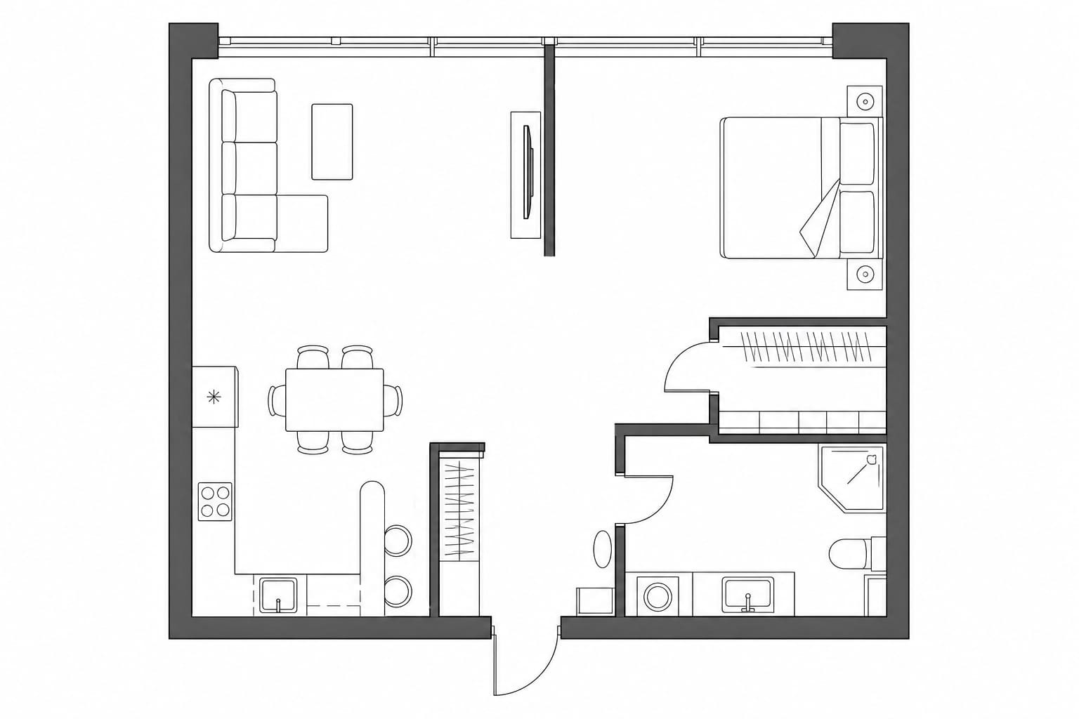 Планировка апартаментов 40 м² на 10-м этаже ЖК Око в ММДЦ Москва-Сити