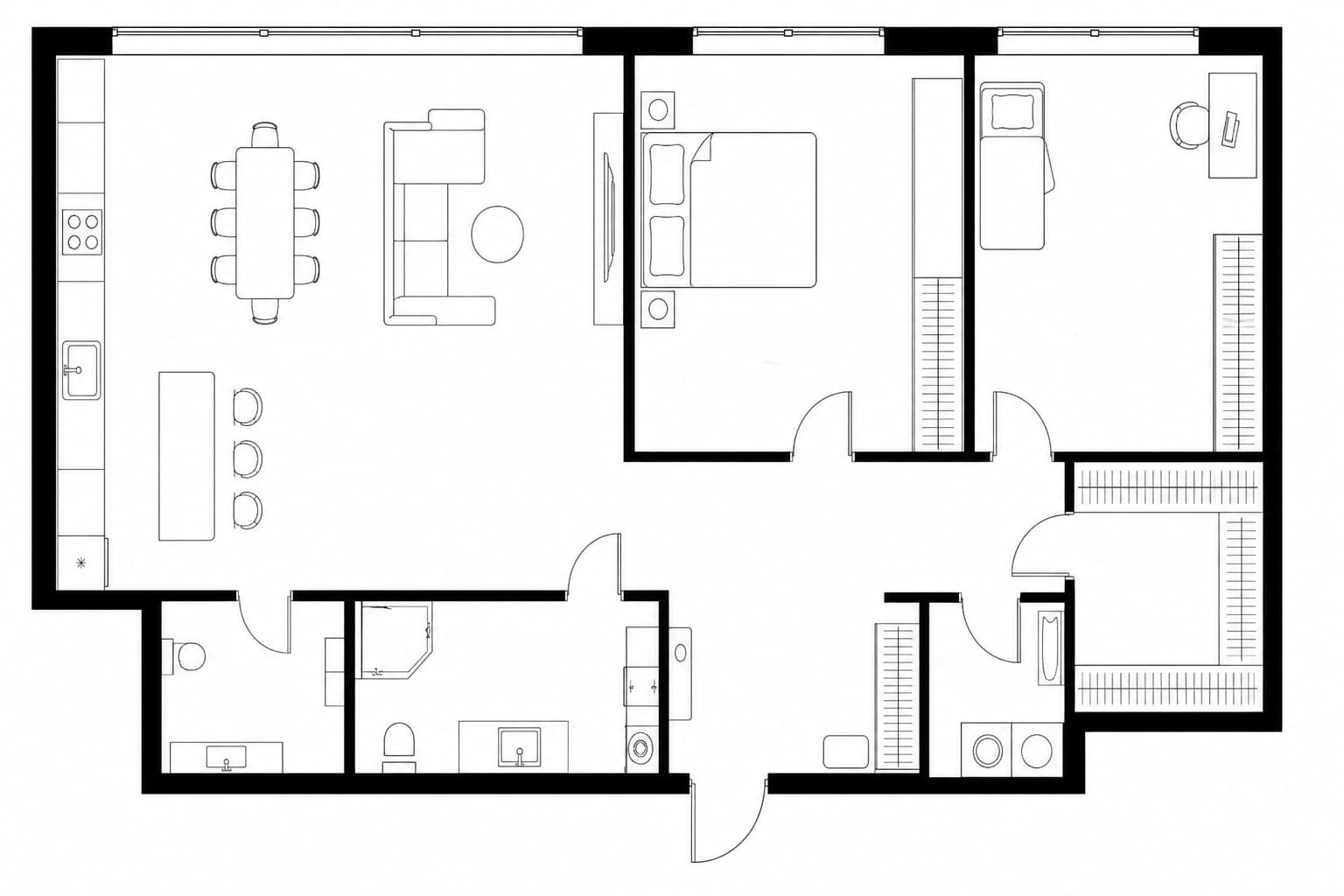 Проект планировки апартаментов 120 м² на 20-м этаже ЖК Capital Towers в ММДЦ Москва-Сити