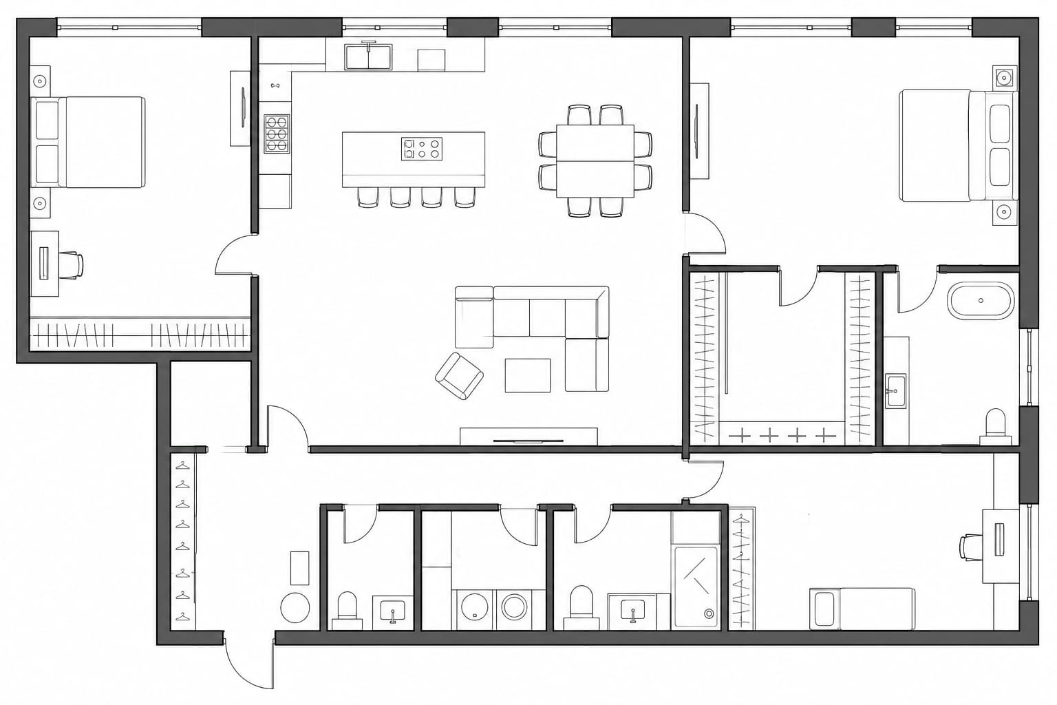 Проект планировки апартаментов 140 м² на 36-м этаже ЖК Capital Towers в ММДЦ Москва-Сити