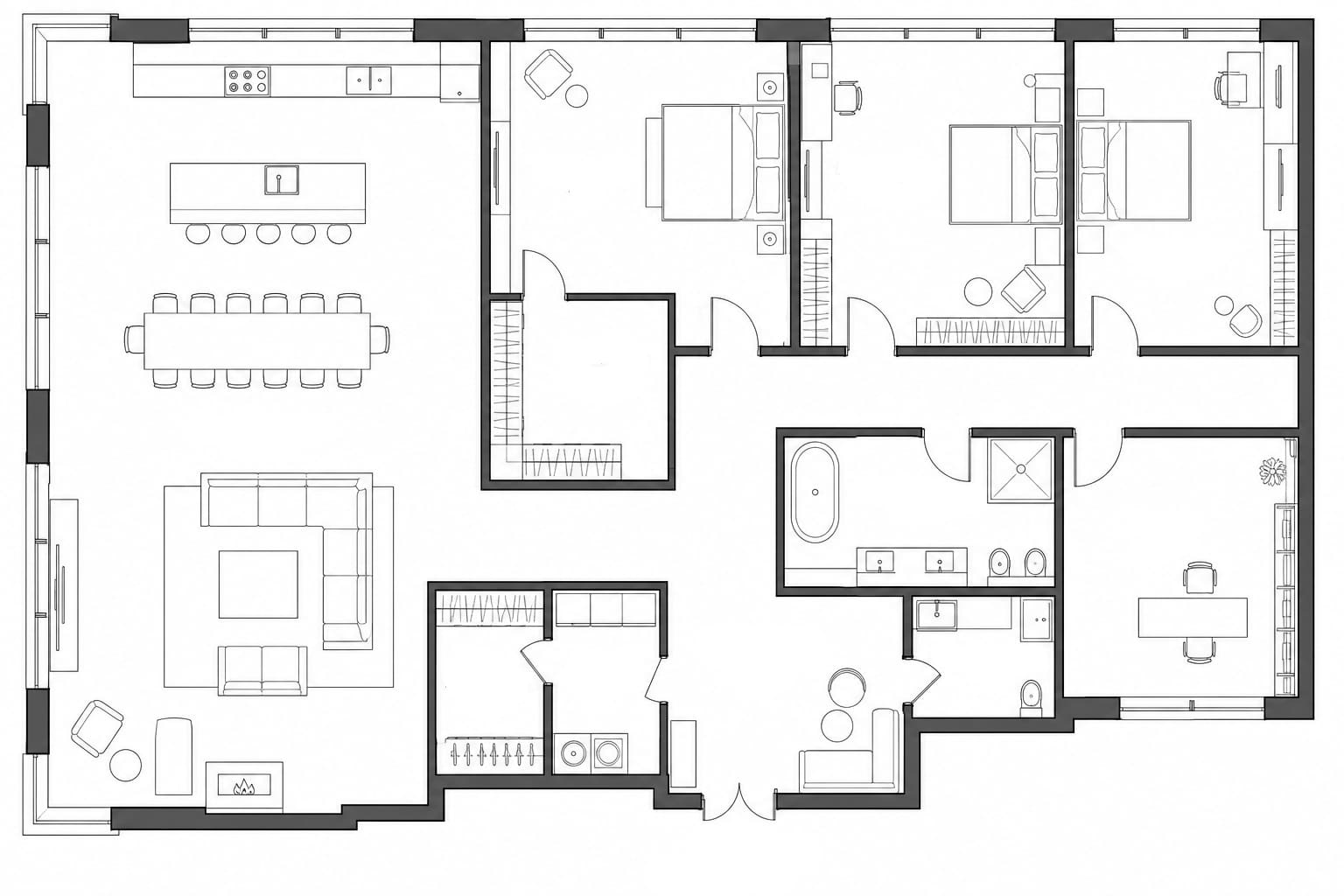 Проект планировки апартаментов 206 м² на 62-м этаже ЖК Capital Towers в ММДЦ Москва-Сити
