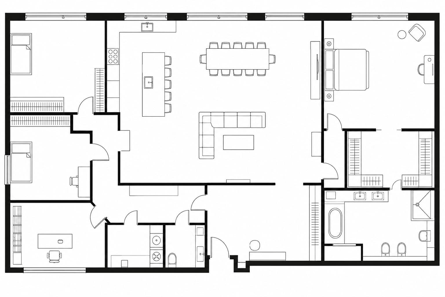 Планировка апартаментов 193 м² на 58-м этаже ЖК Город Столиц в ММДЦ Москва-Сити по адресу: г. Москва, Пресненская набережная, д.8, cтр.1