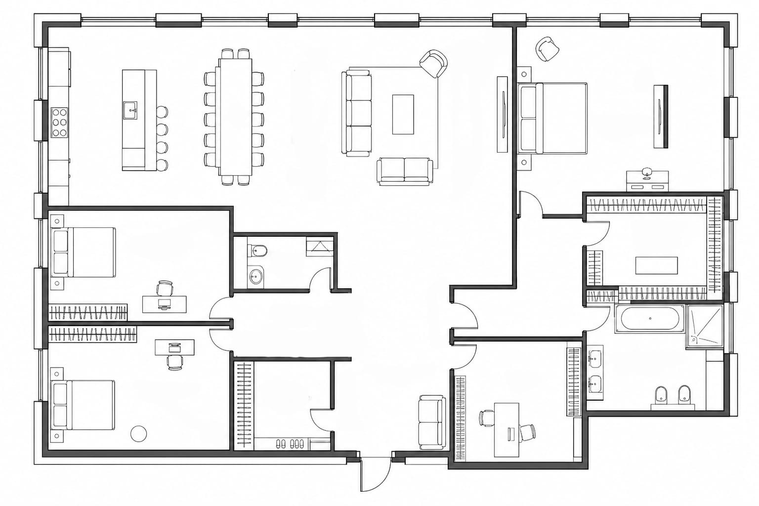 Планировка апартаментов 188 м² на 43-м этаже ЖК Империя в ММДЦ Москва-Сити