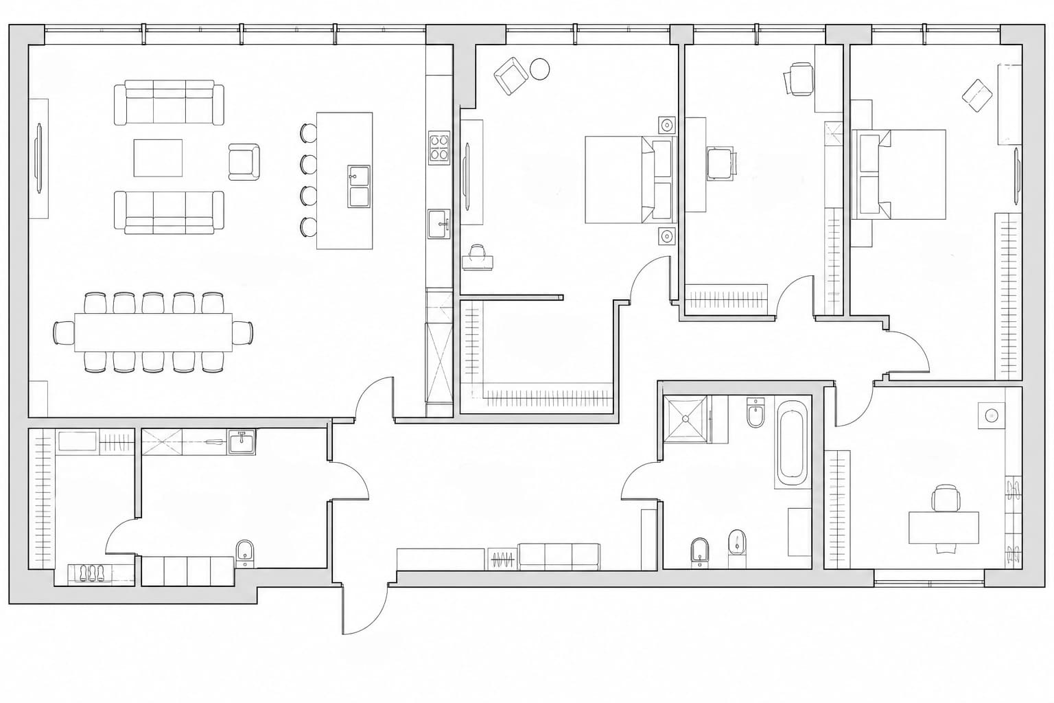 Планировка апартаментов 207 м² на 53-м этаже ЖК Империя в ММДЦ Москва-Сити