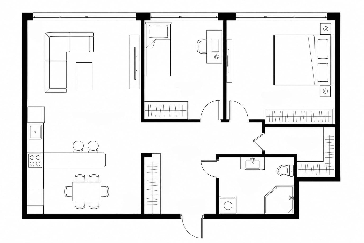 Планировка апартаментов 56 м² на 40-м этаже ЖК Империя в ММДЦ Москва-Сити
