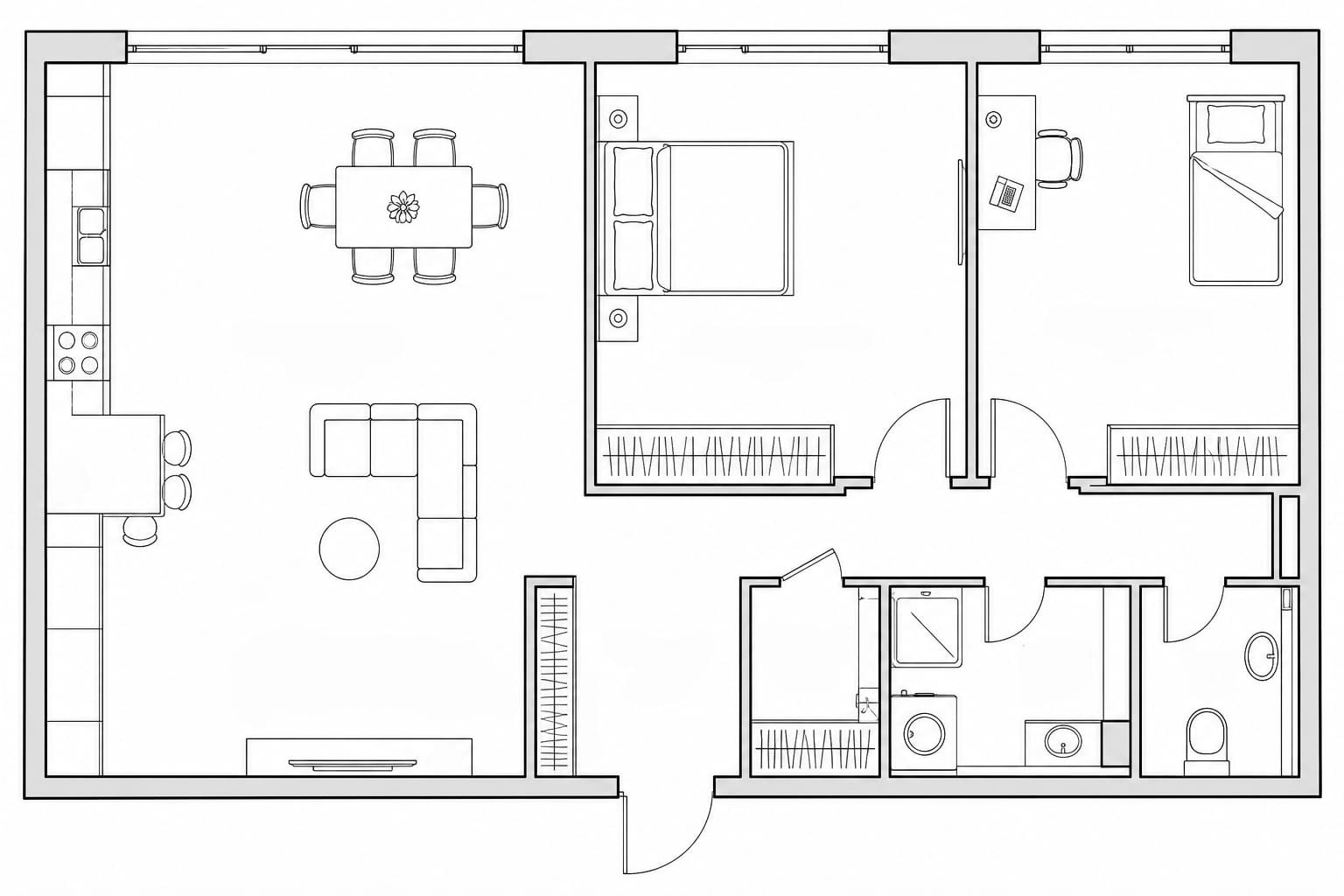 Проект планировки апартаментов 70 м² на 40-м этаже ЖК Империя в ММДЦ Москва-Сити
