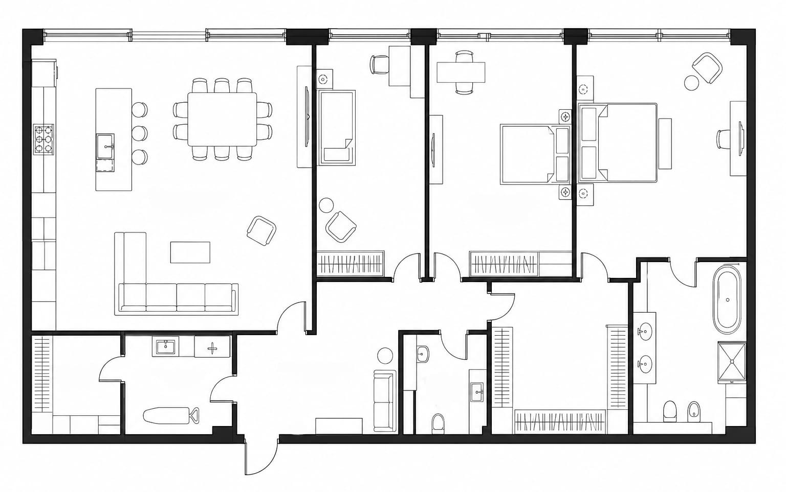 Планировка апартаментов 178 м² на 54-м этаже ЖК Федерация в ММДЦ Москва-Сити