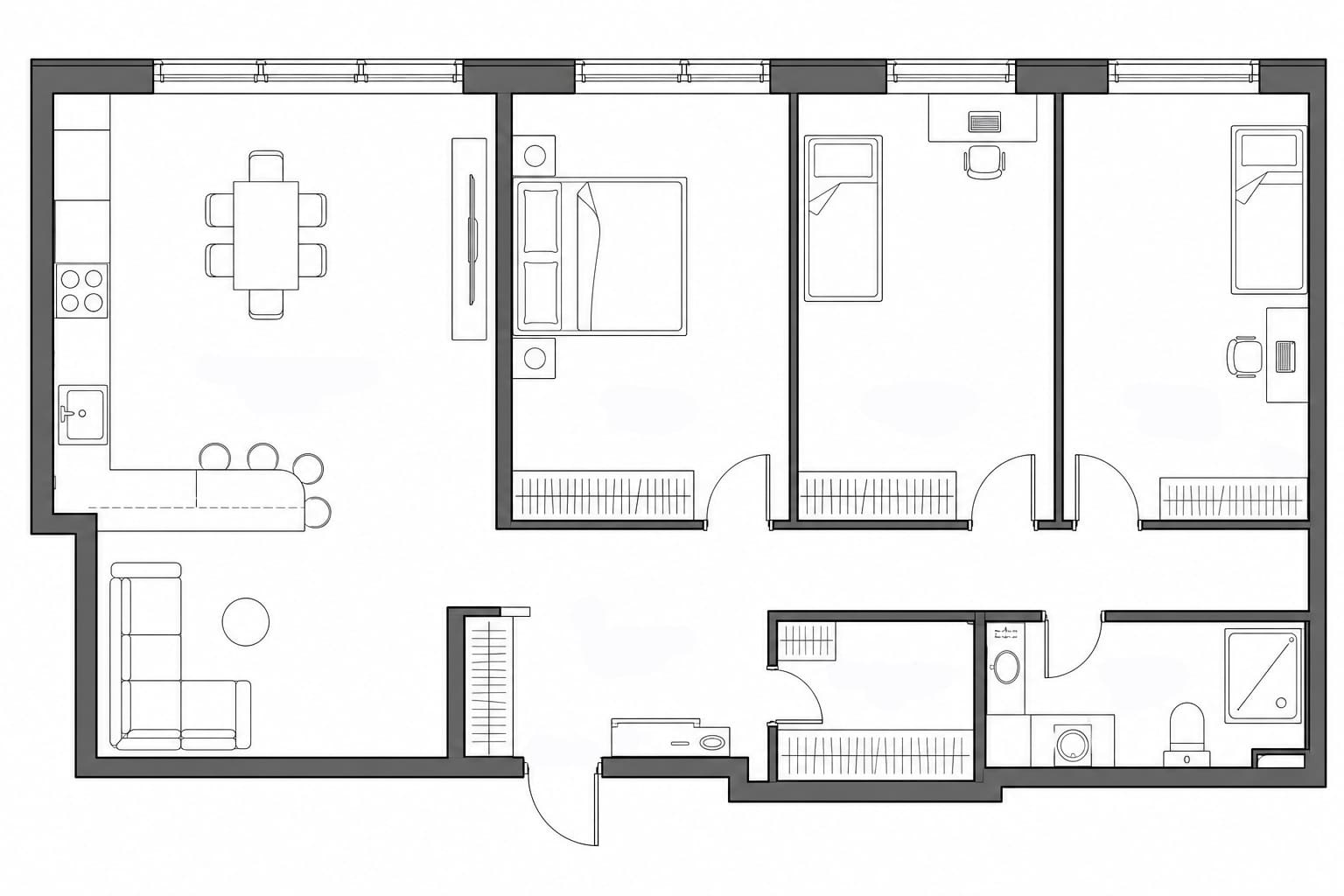 Планировка апартаментов 83 м² на 70-м этаже ЖК Федерация в ММДЦ Москва-Сити