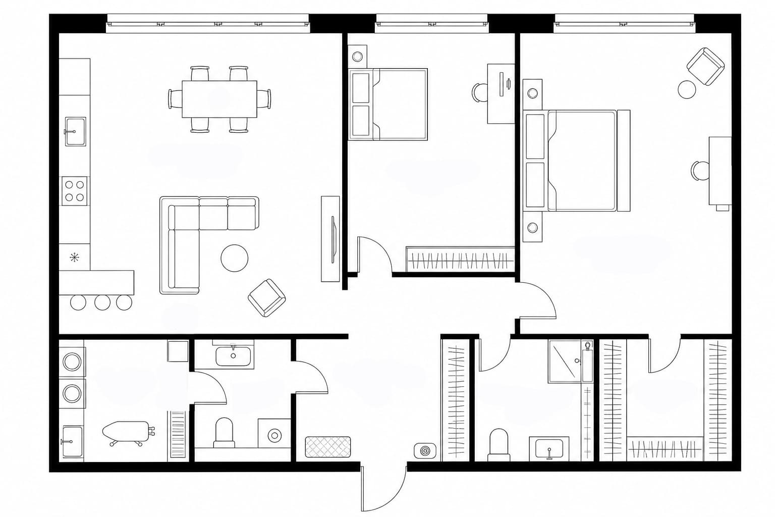 Планировка апартаментов 97 м² на 50-м этаже ЖК Федерация в ММДЦ Москва-Сити