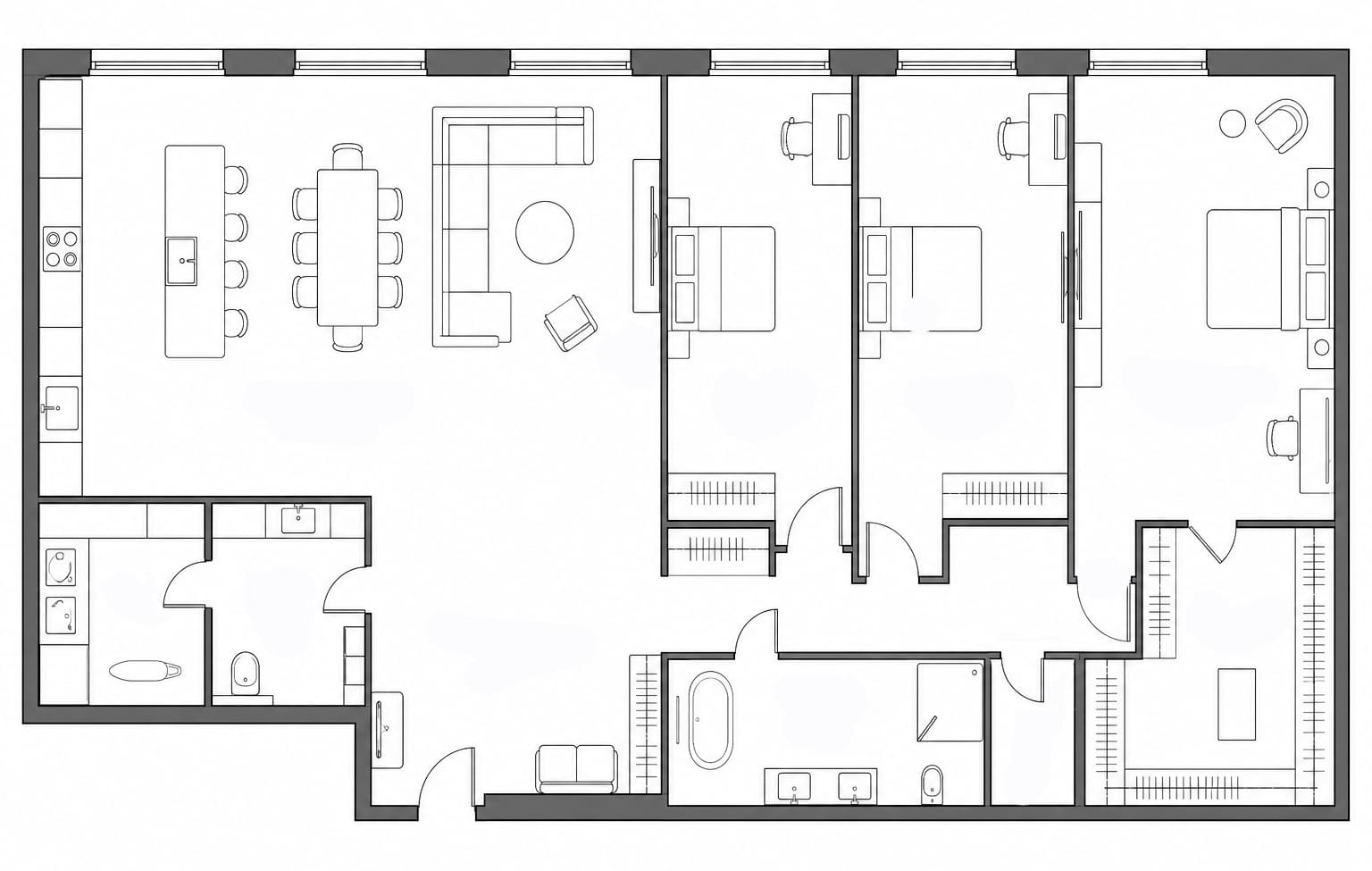 Проект планировки апартаментов 132 м² на 59-м этаже ЖК Grand Tower в ММДЦ Москва-Сити