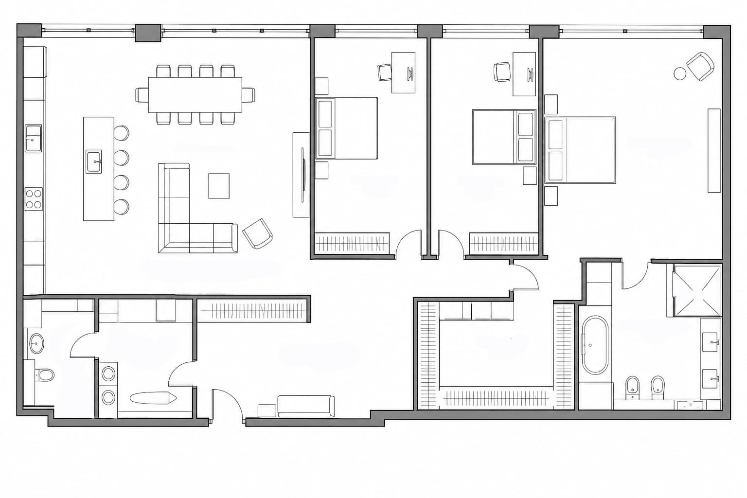 Проект планировки апартаментов 178 м² на 62-м этаже ЖК Grand Tower в ММДЦ Москва-Сити