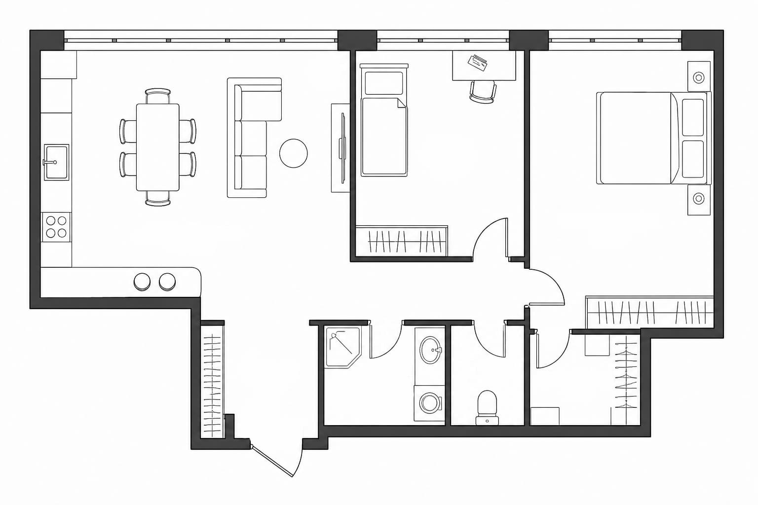 Проект планировки апартаментов 71 м² на 56-м этаже ЖК Grand Tower в ММДЦ Москва-Сити