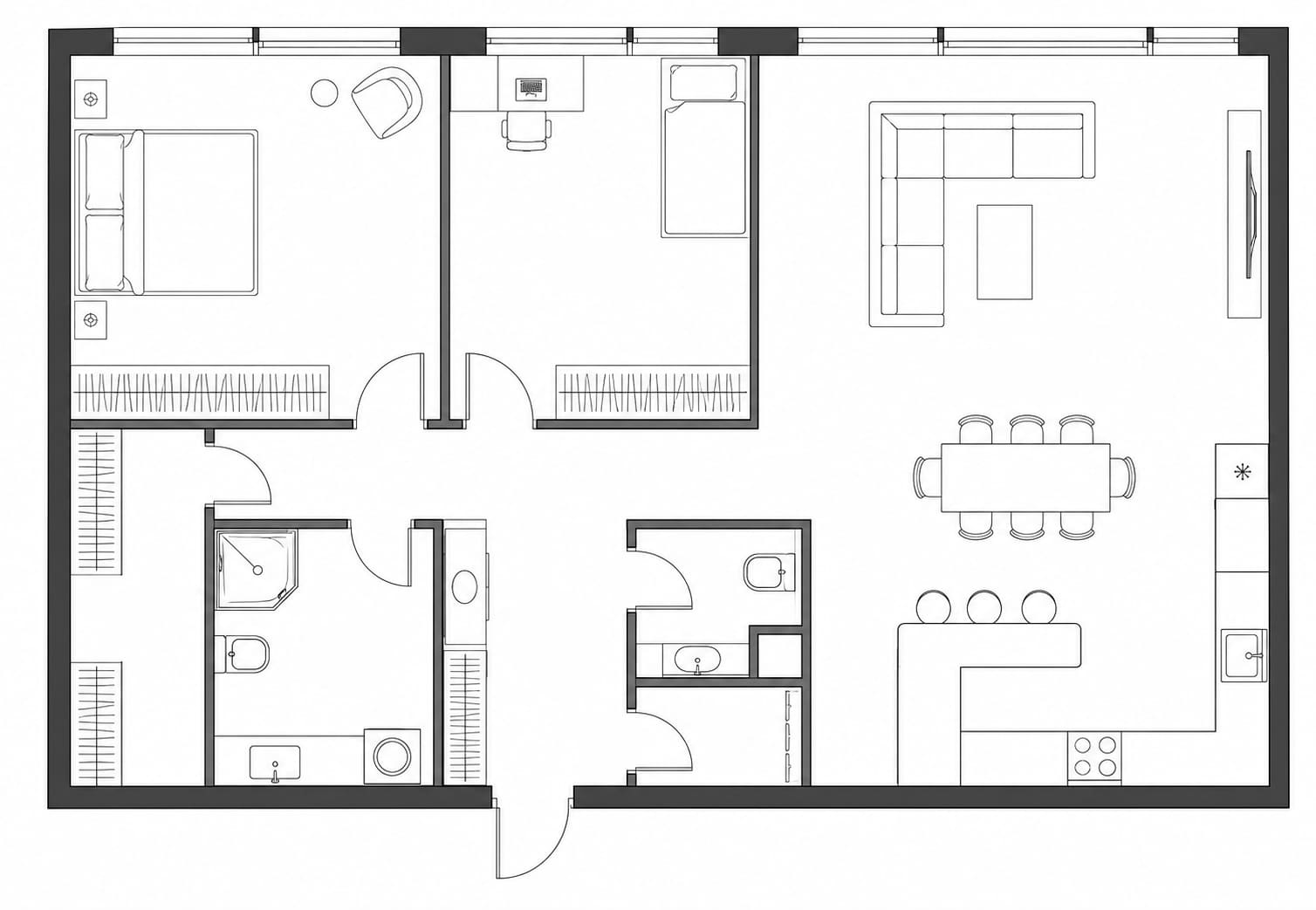 Проект планировки апартаментов 84 м² на 57-м этаже ЖК Grand Tower в ММДЦ Москва-Сити