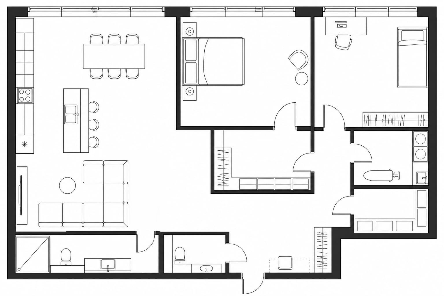 Проект планировки апартаментов 96 м² на 60-м этаже ЖК Grand Tower в ММДЦ Москва-Сити