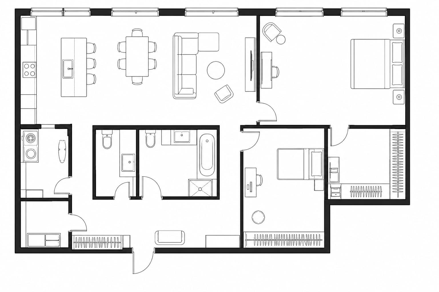 Планировка апартаментов 100 м² на 24-м этаже ЖК iCIty