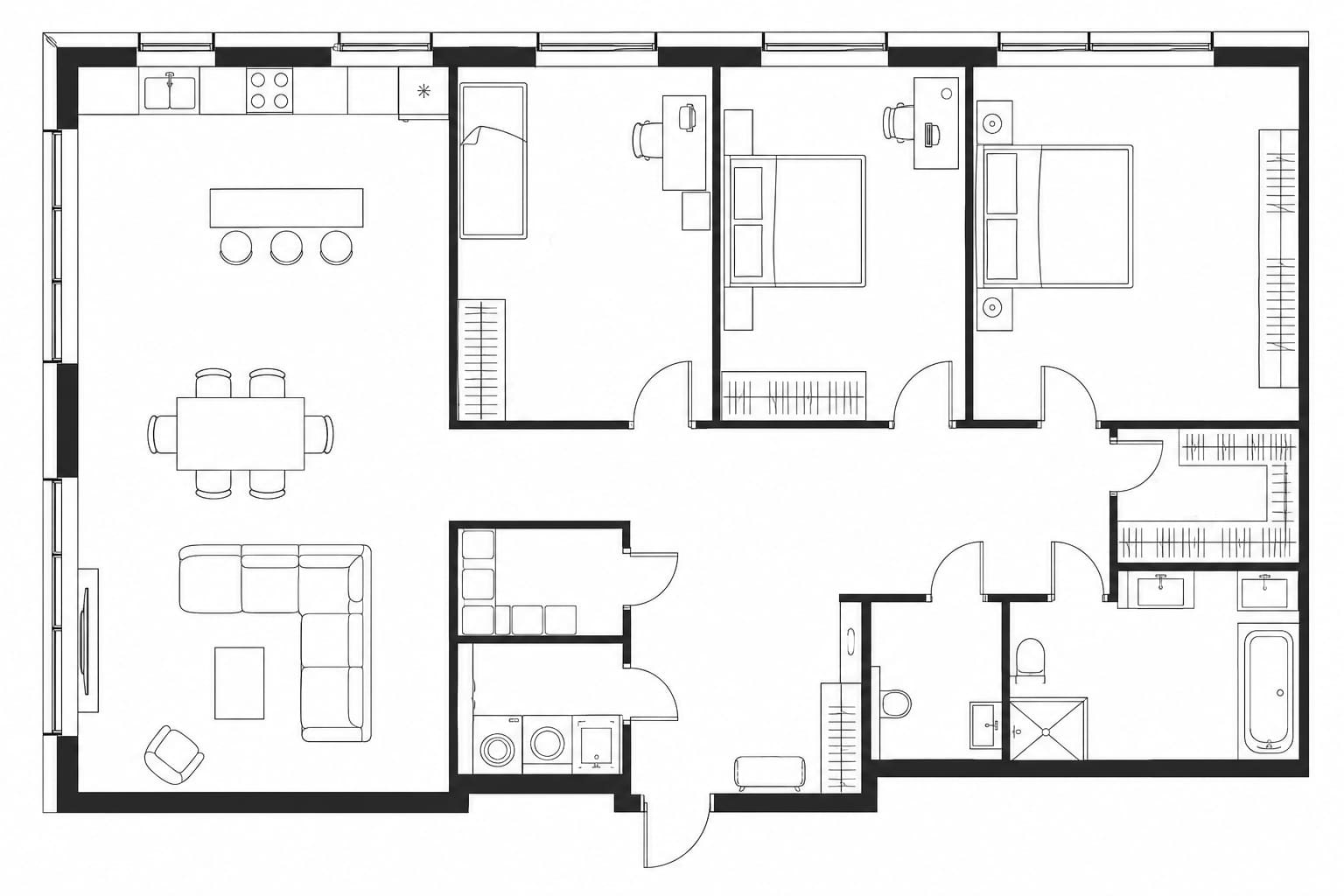 Планировка апартаментов 116 м² на 27-м этаже ЖК iCIty