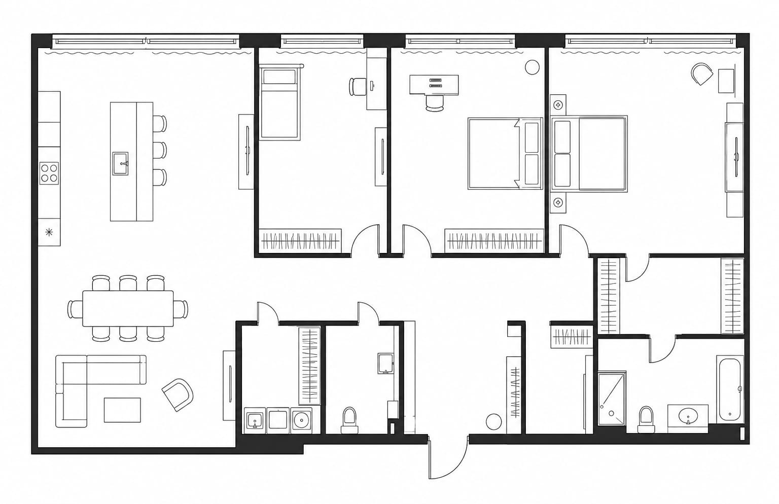 Планировка апартаментов 127 м² на 33-м этаже ЖК iCIty