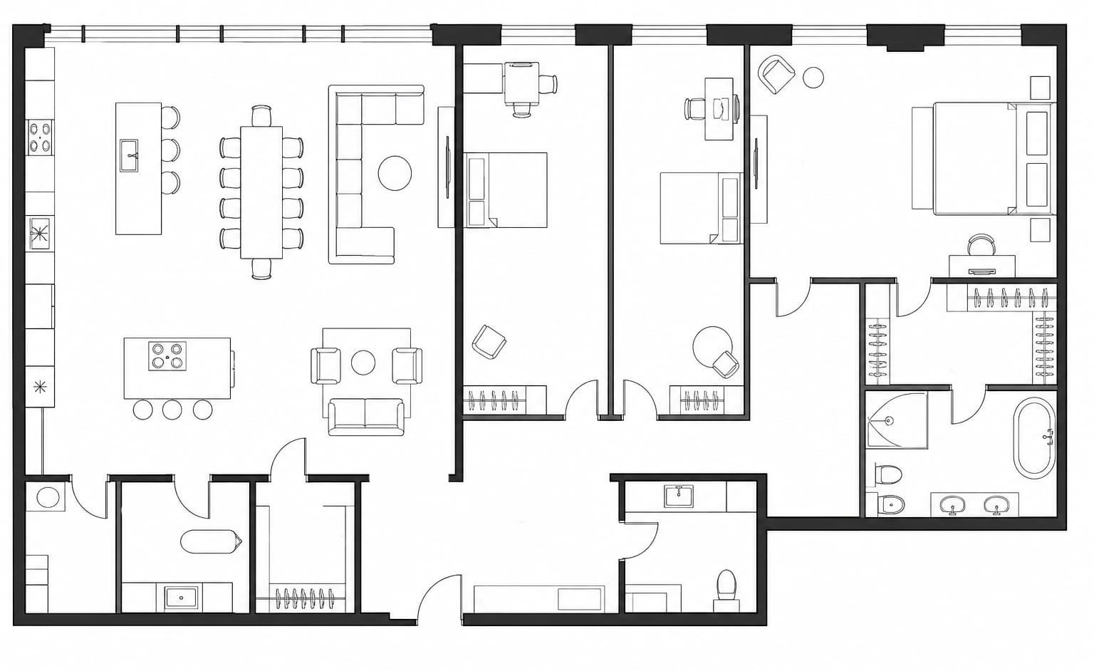 Планировка апартаментов 150 м² на 40-м этаже ЖК iCIty