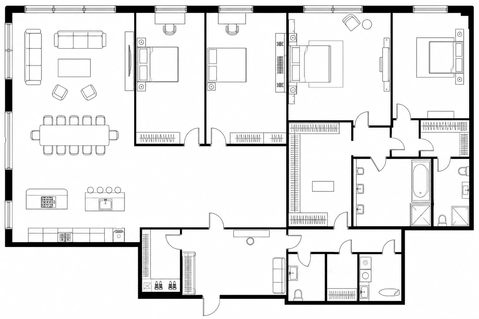 Планировка апартаментов 200 м² на 50-м этаже ЖК iCIty