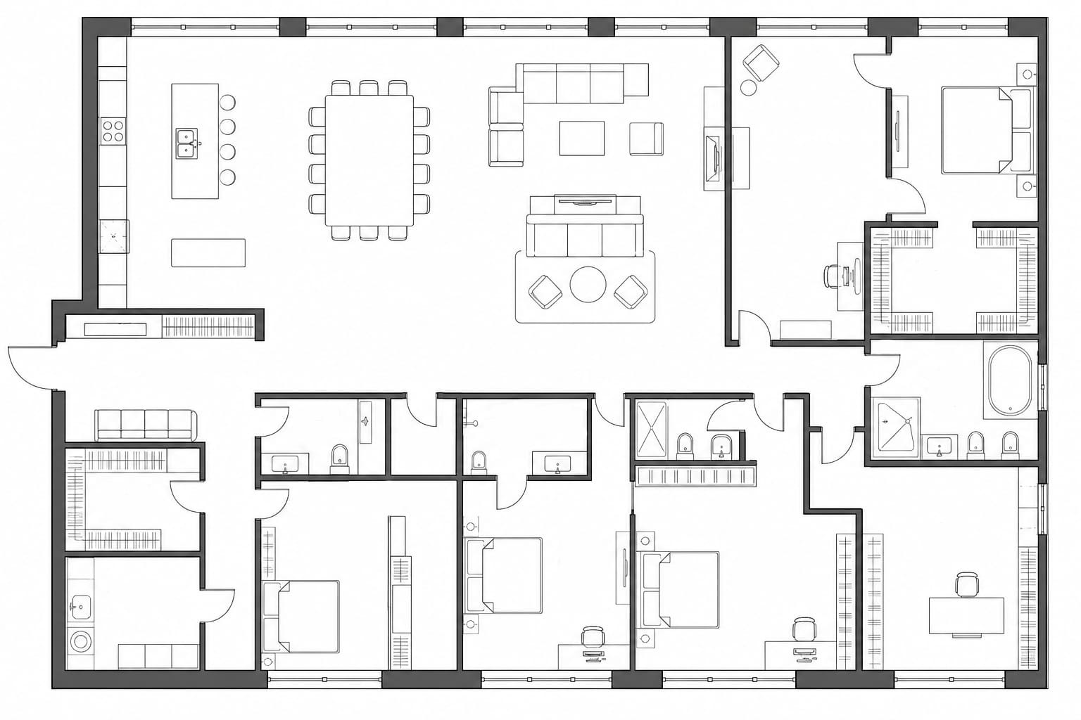 Планировка апартаментов 219 м² на 53-м этаже ЖК iCIty