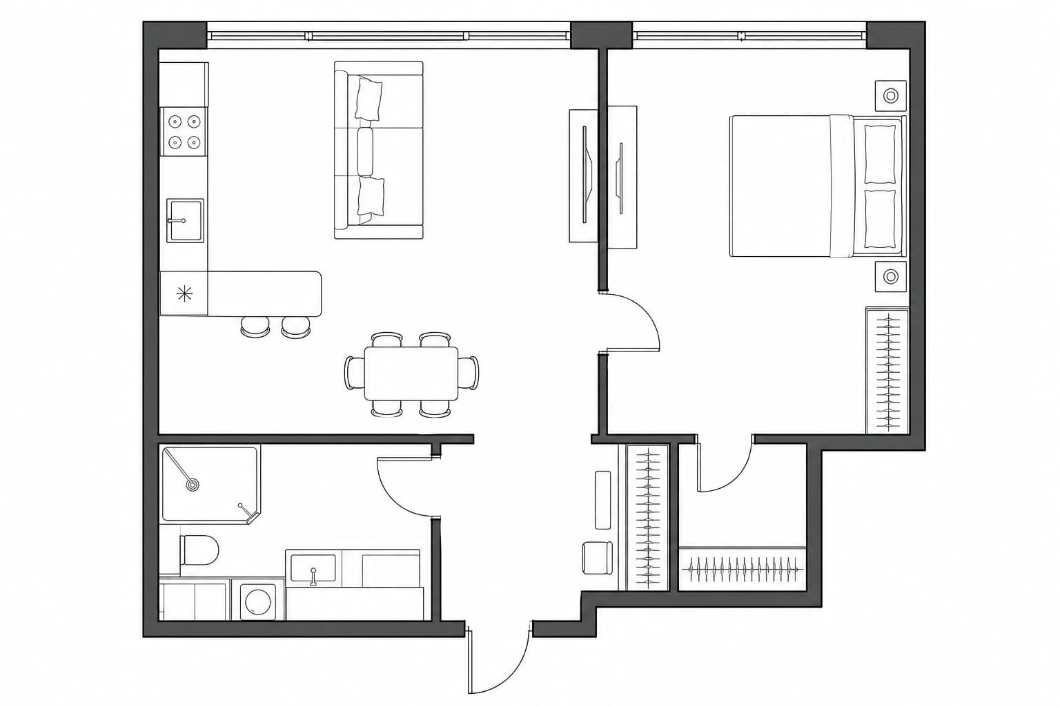 Планировка апартаментов 42 м² на 7-м этаже ЖК iCIty