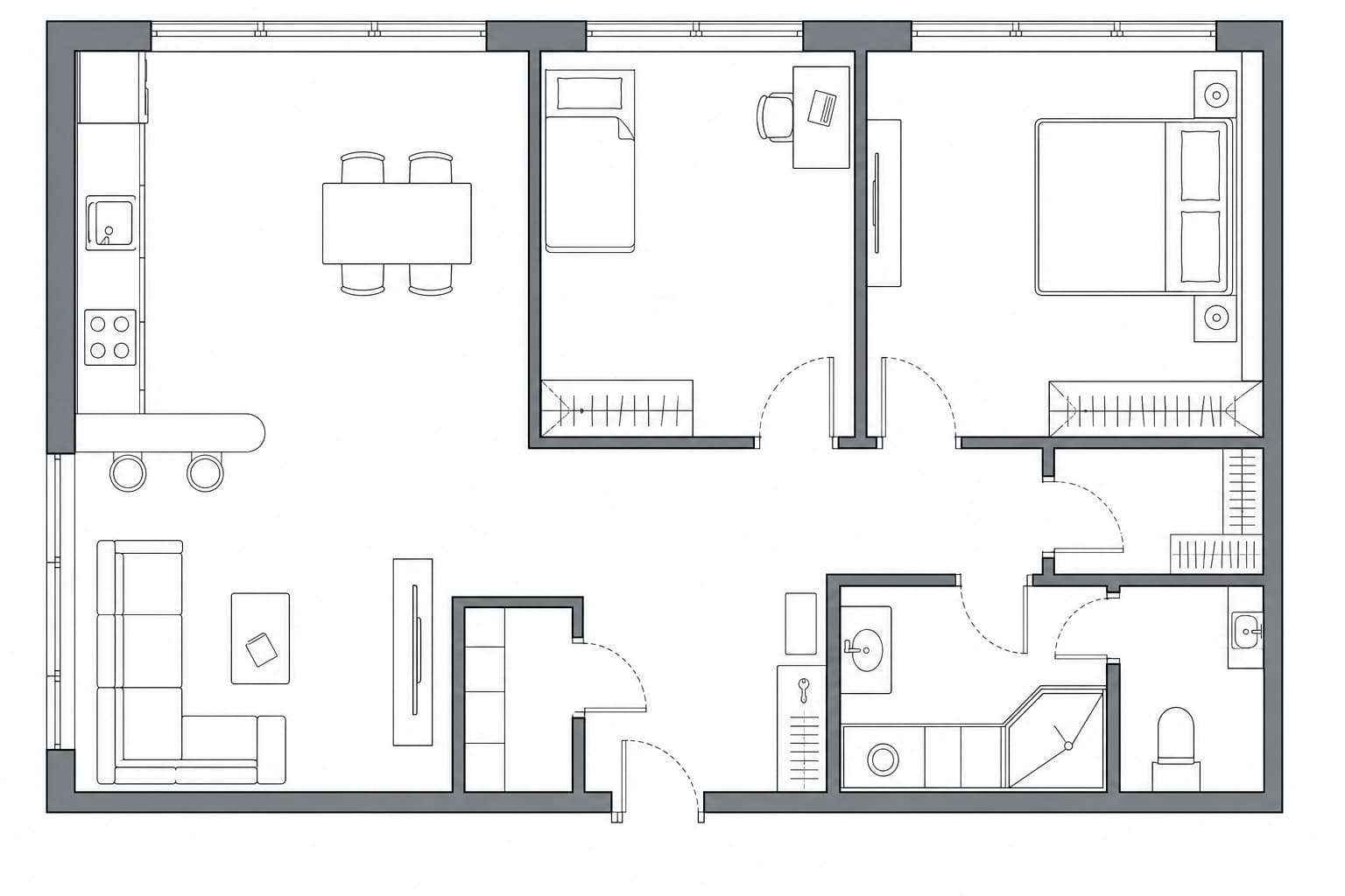 Планировка апартаментов 64 м² на 13-м этаже ЖК iCIty