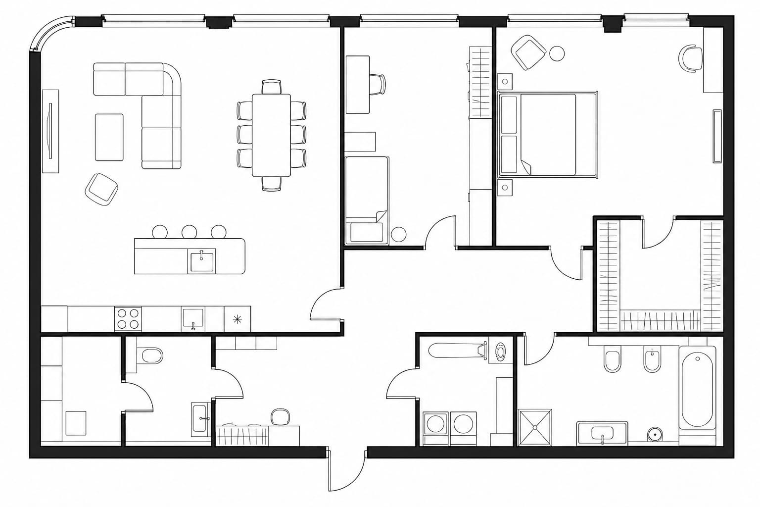 Планировка апартаментов 110 м² на 12-м этаже ЖК IQ Квартал