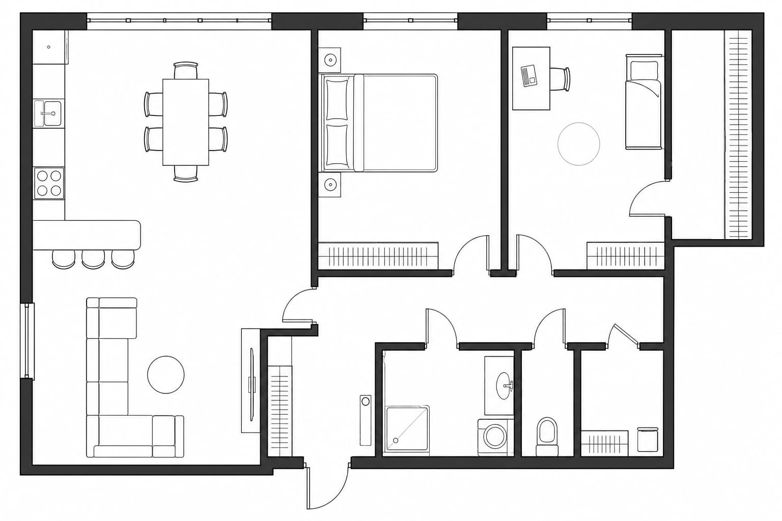 Планировка апартаментов 64 м² на 11-м этаже ЖК IQ Квартал