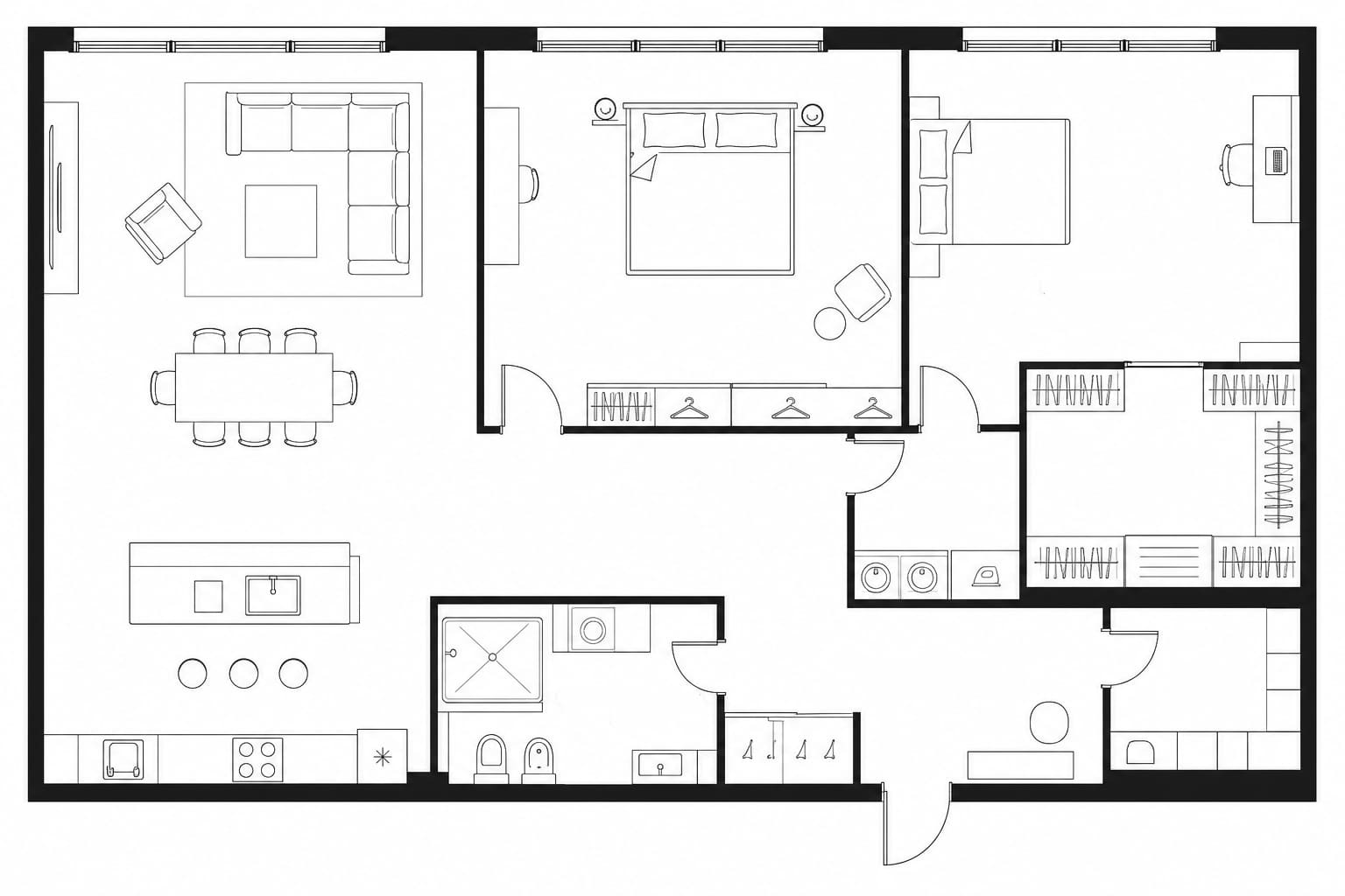 Планировка апартаментов 93 м² на 13-м этаже ЖК IQ Квартал