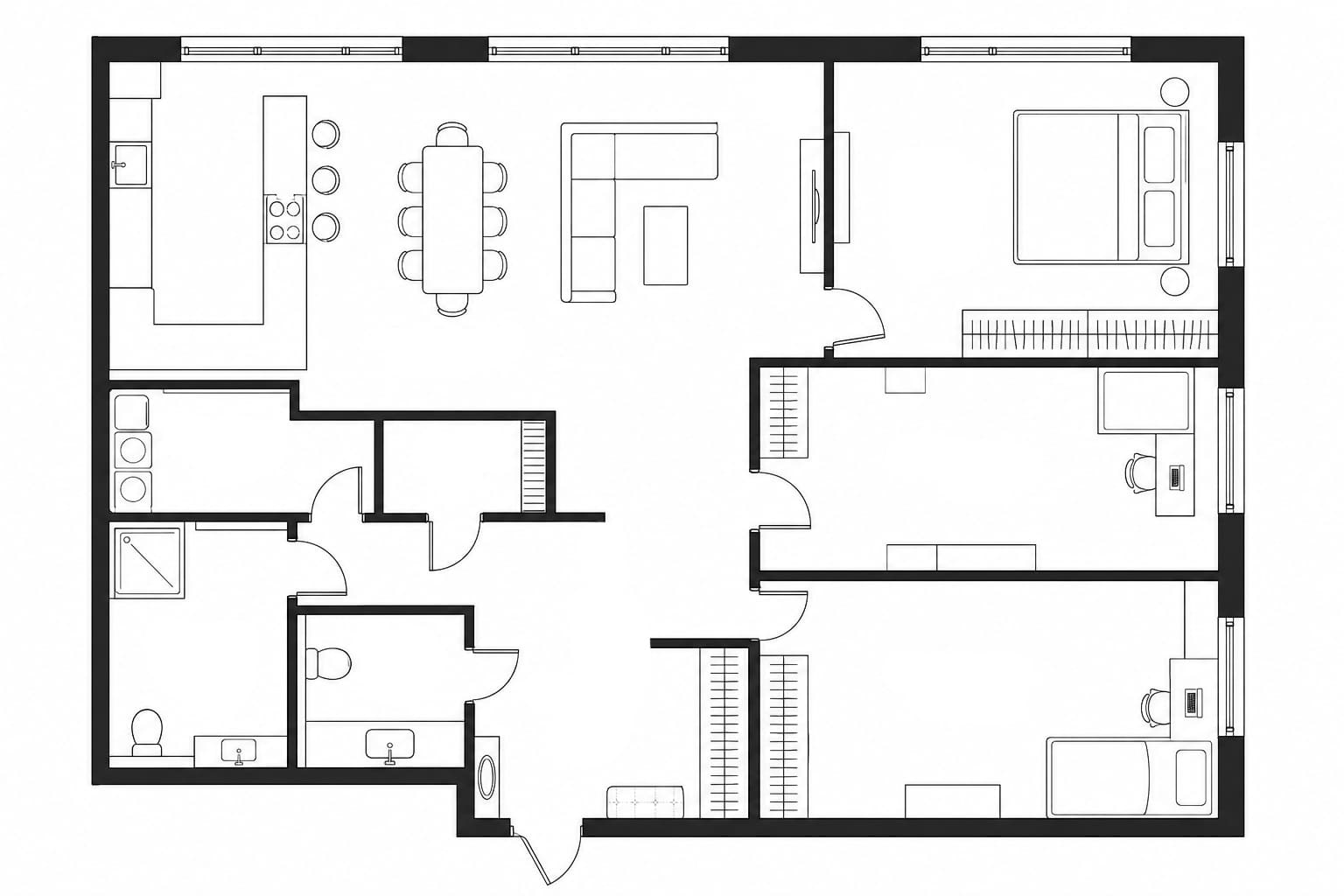 Планировка апартаментов 110 м² на 48-м этаже ЖК Меркурий