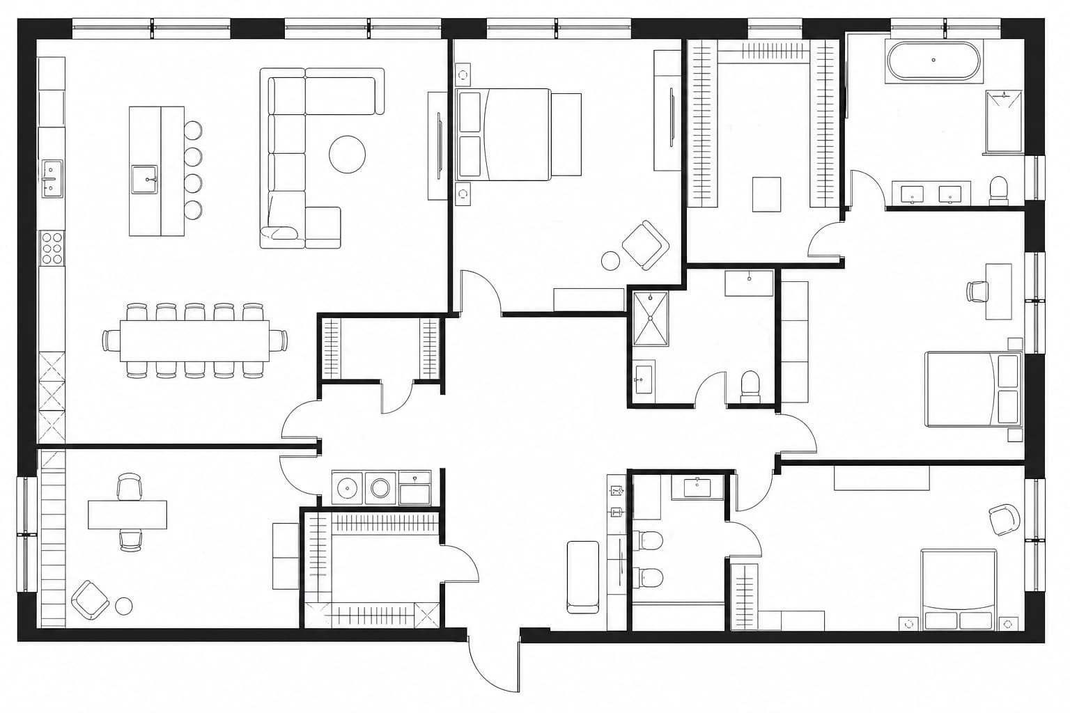 Проект планировки апартаментов 190 м² на 28-м этаже ЖК Меркурий