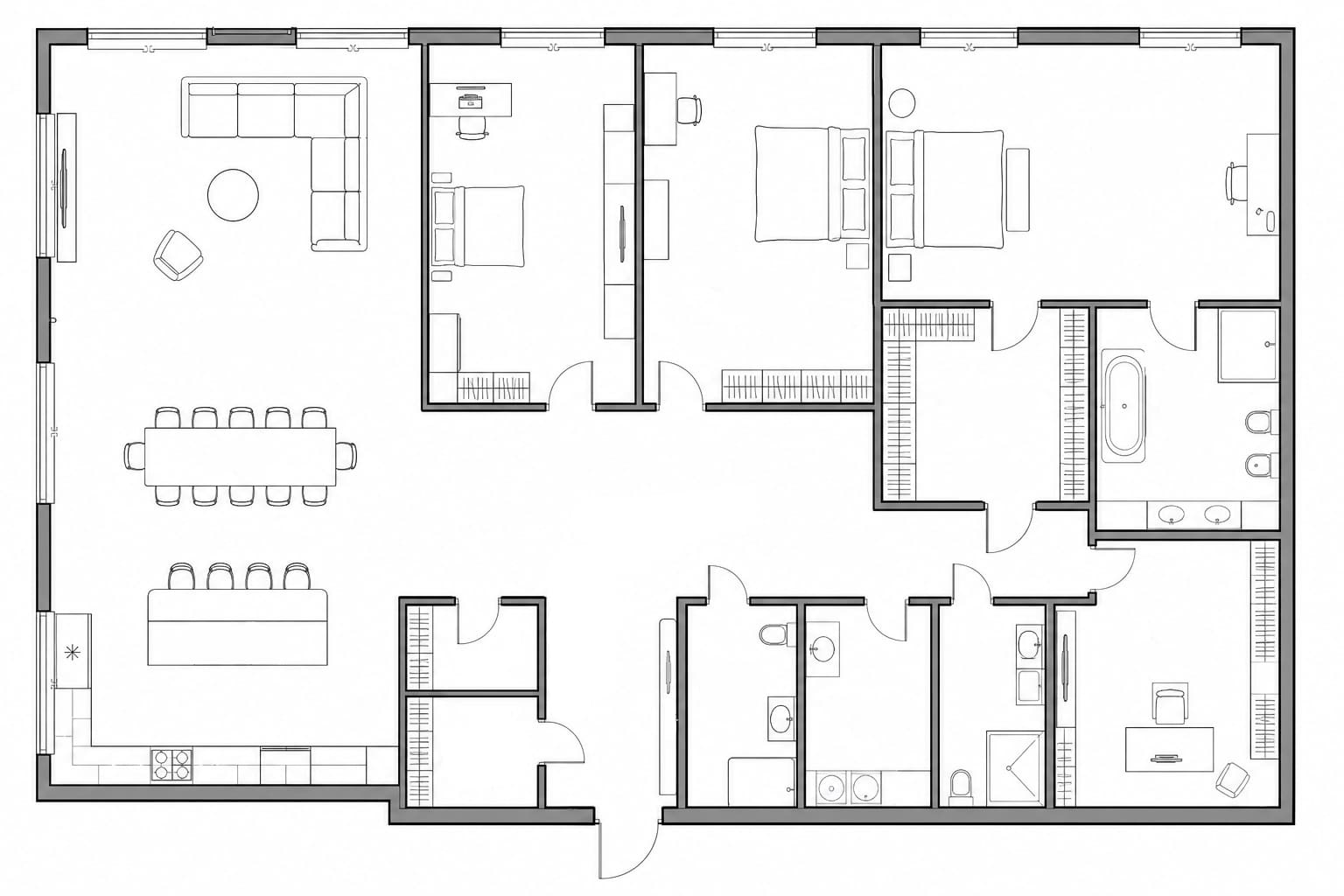 Проект планировки апартаментов 193 м² на 58-м этаже ЖК Меркурий