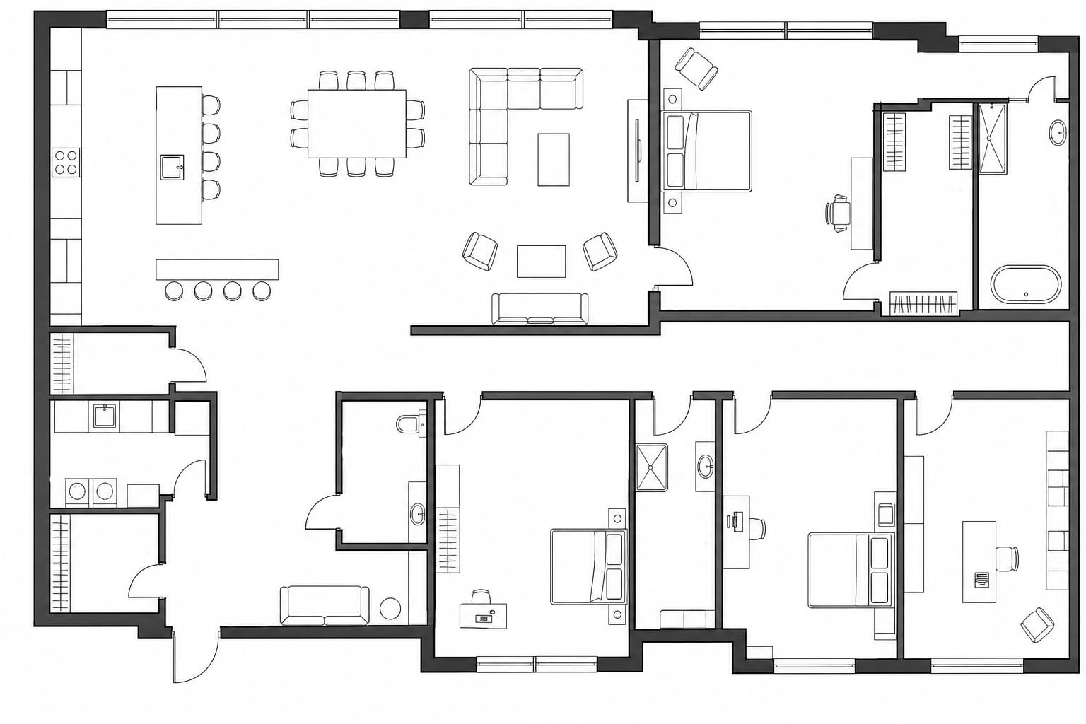 Планировка апартаментов 193 м² на 58-м этаже ЖК Око