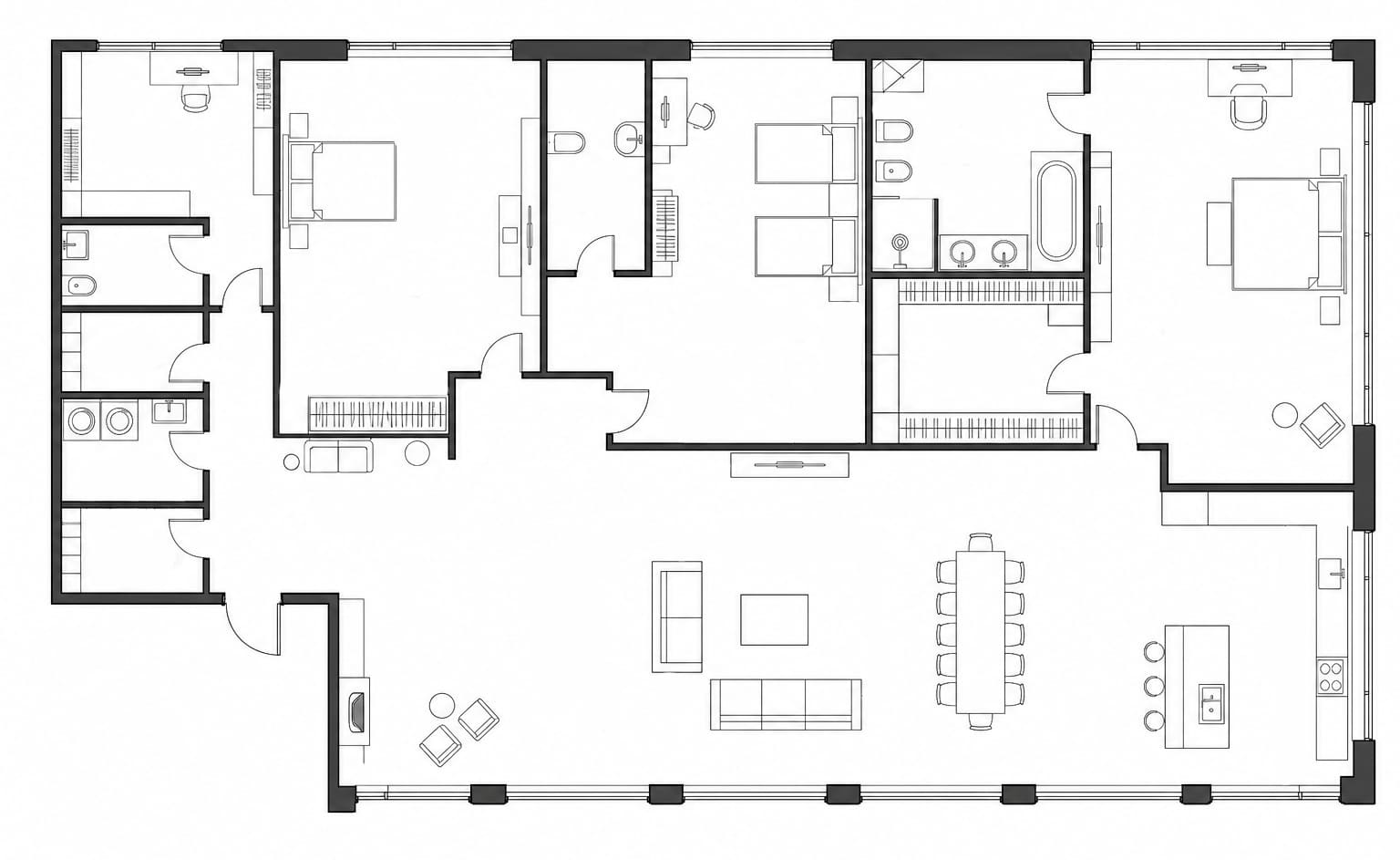 Проект планировки апартаментов 220 м² на 23-м этаже ЖК Око