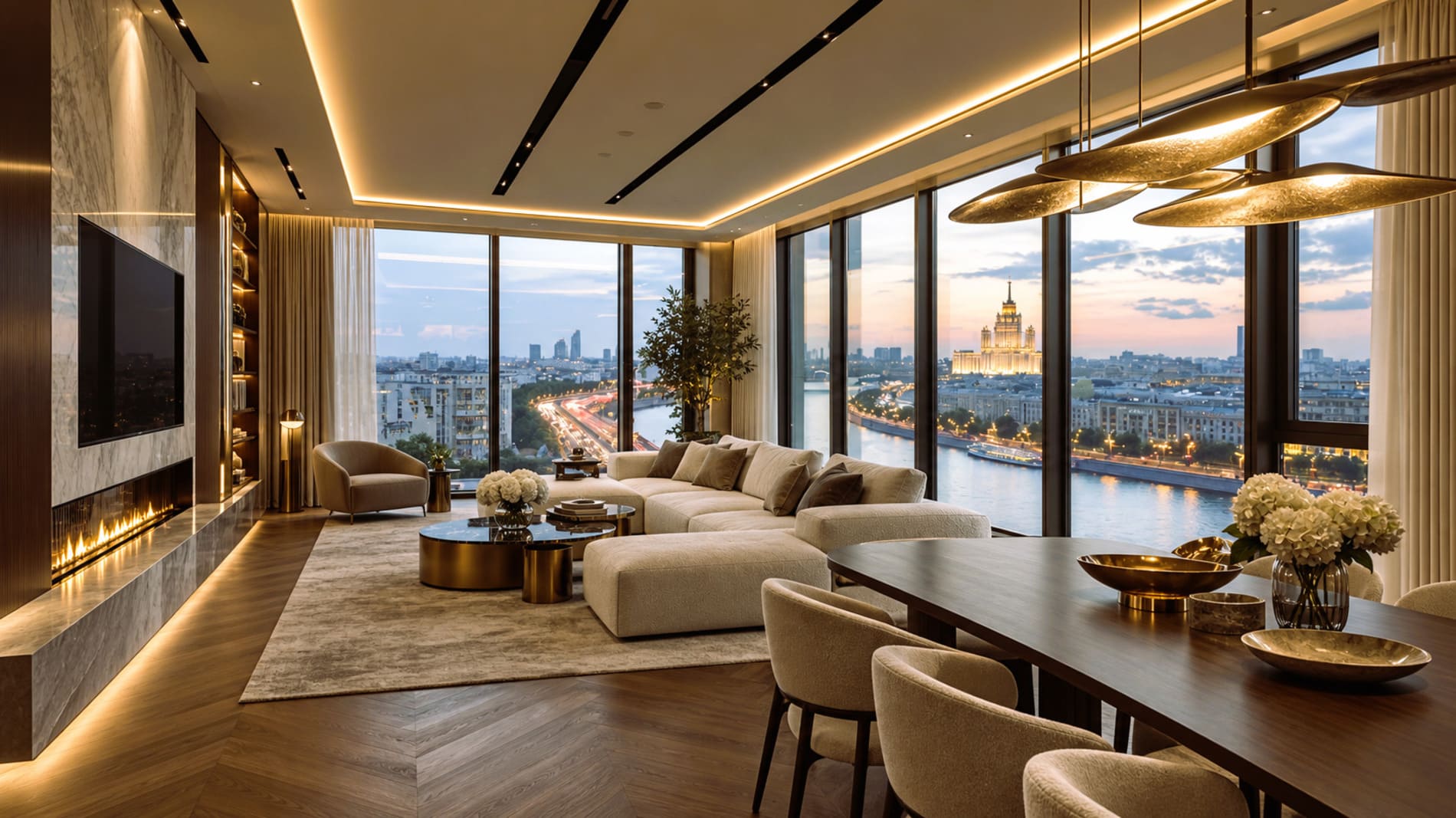 Квартира 57 м² One Tower Москва-Сити. Квартира выставлена на продажу на стадии строительства, визуализация показывает один из возможных вариантов отделки, финальный интерьер будет зависеть от собственника помещения.