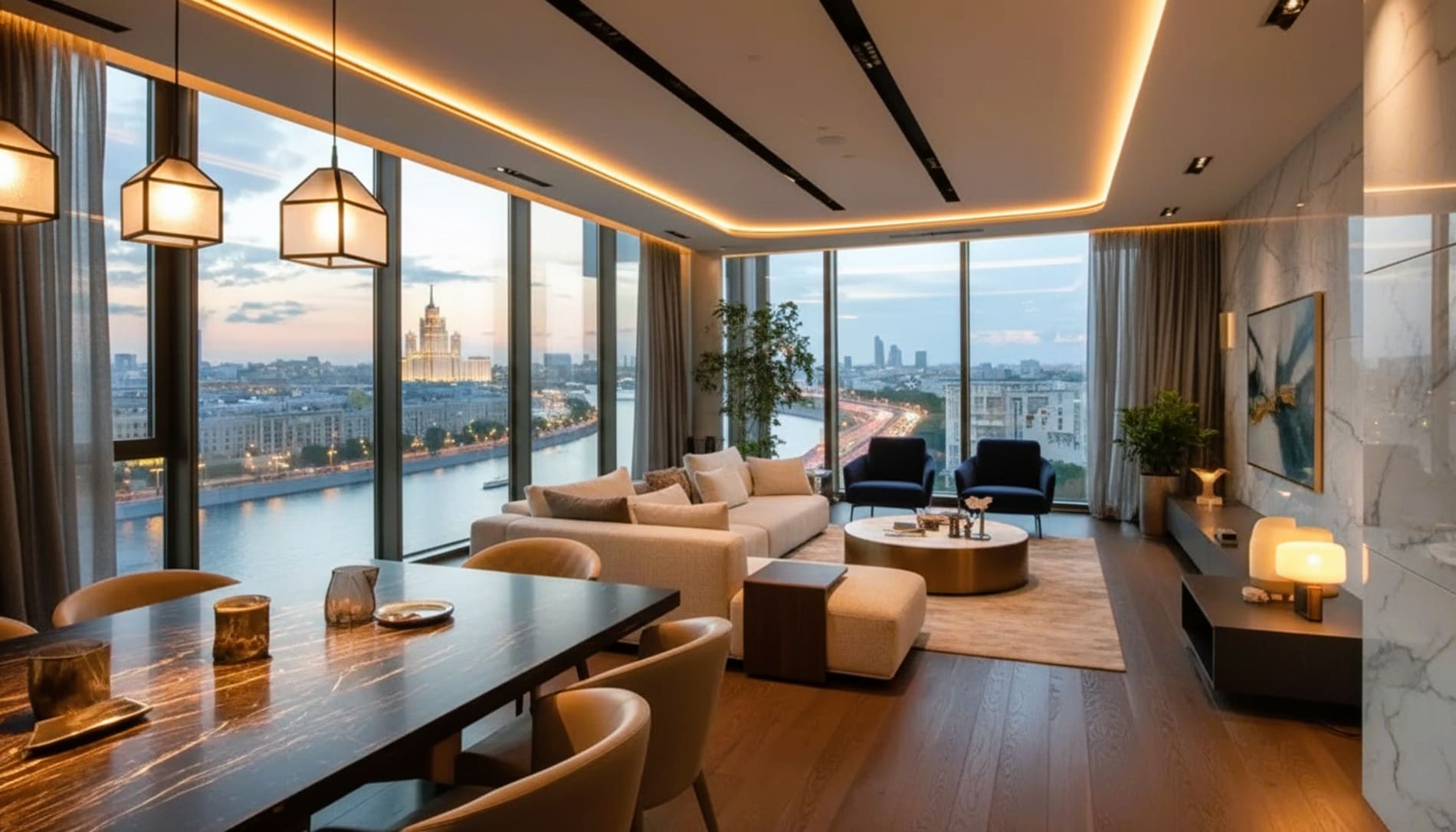 Квартира 61 м² One Tower Москва-Сити. Квартира выставлена на продажу на стадии строительства, визуализация показывает один из возможных вариантов отделки, финальный интерьер будет зависеть от собственника помещения.