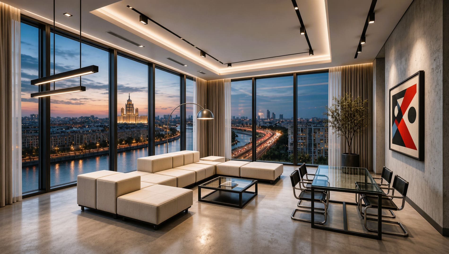 Квартира 67 м² One Tower Москва-Сити. Квартира выставлена на продажу на стадии строительства, визуализация показывает один из возможных вариантов отделки, финальный интерьер будет зависеть от собственника помещения.