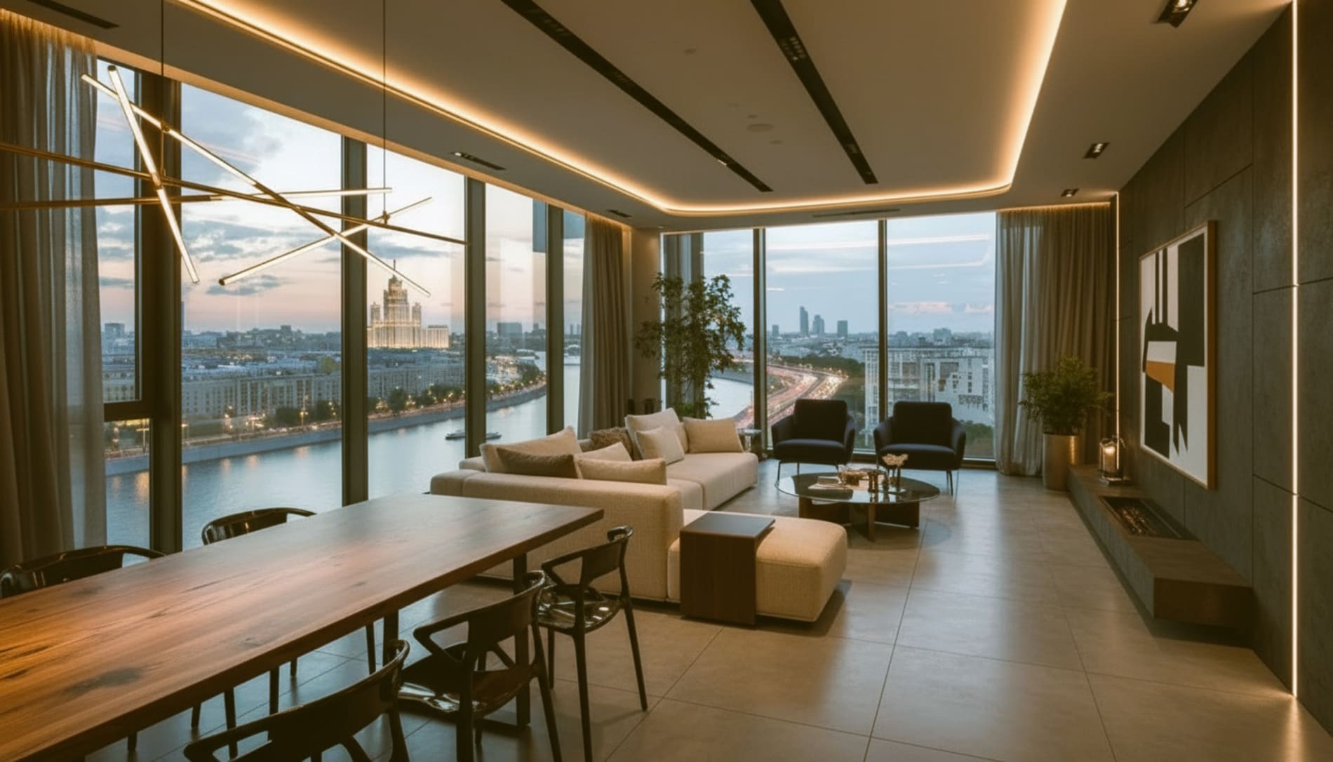 Квартира 72 м² One Tower Москва-Сити. Квартира выставлена на продажу на стадии строительства, визуализация показывает один из возможных вариантов отделки, финальный интерьер будет зависеть от собственника помещения.