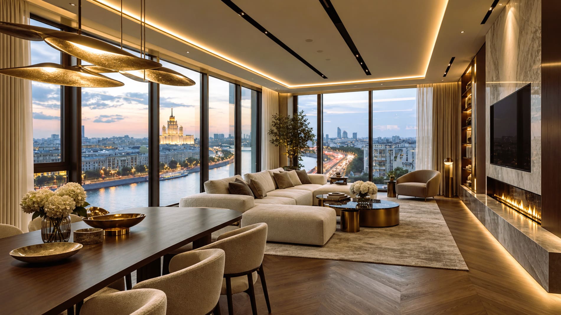Квартира 75 м² One Tower Москва-Сити. Квартира выставлена на продажу на стадии строительства, визуализация показывает один из возможных вариантов отделки, финальный интерьер будет зависеть от собственника помещения.