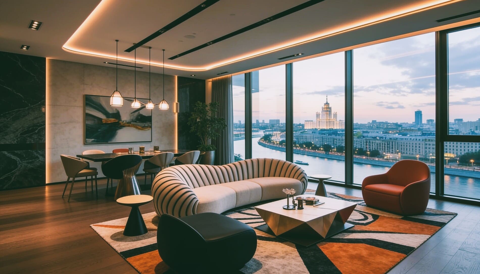 Квартира 79 м² One Tower Москва-Сити. Квартира выставлена на продажу на стадии строительства, визуализация показывает один из возможных вариантов отделки, финальный интерьер будет зависеть от собственника помещения.