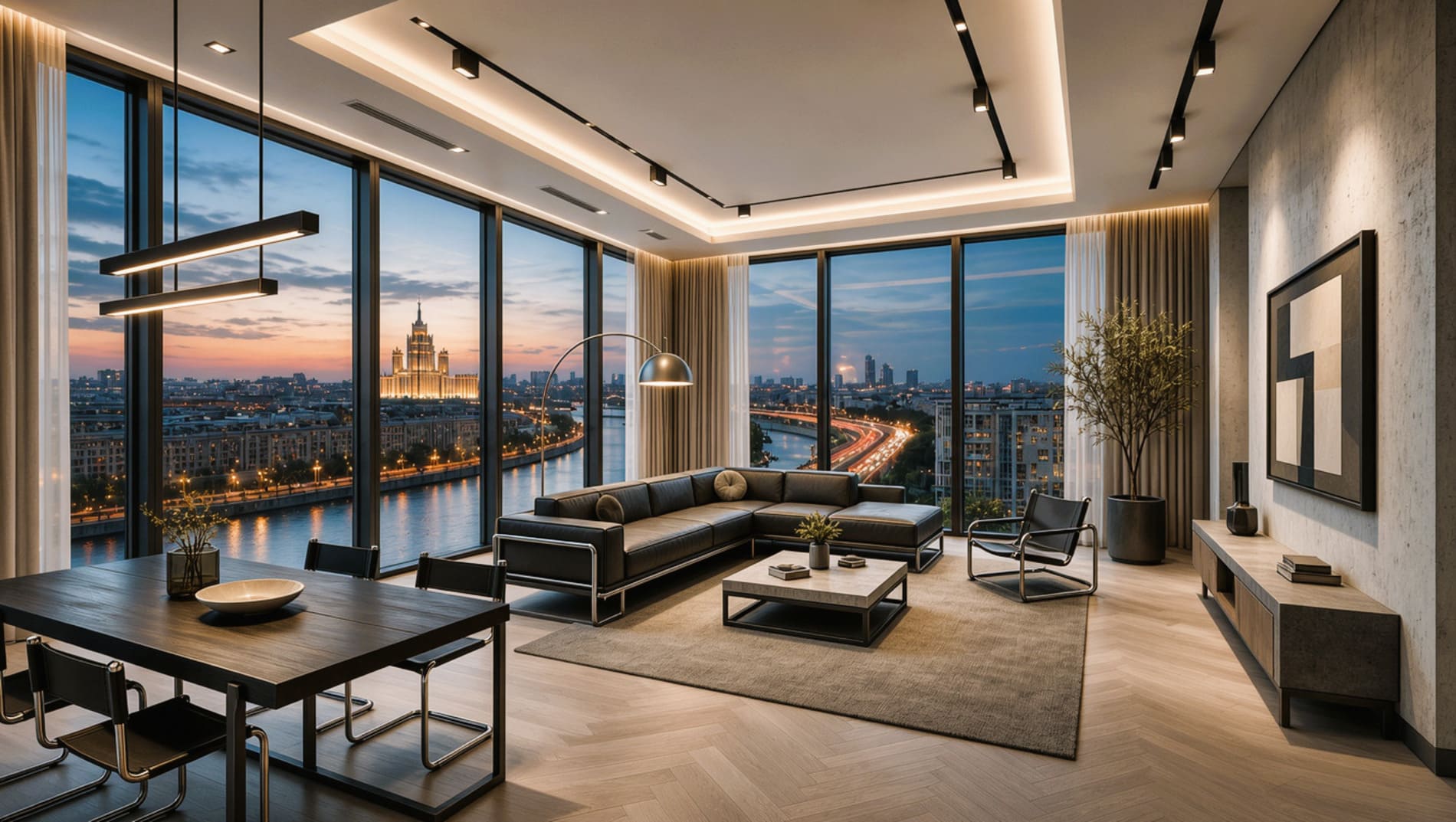 Квартира 83 м² One Tower Москва-Сити. Квартира выставлена на продажу на стадии строительства, визуализация показывает один из возможных вариантов отделки, финальный интерьер будет зависеть от собственника помещения.