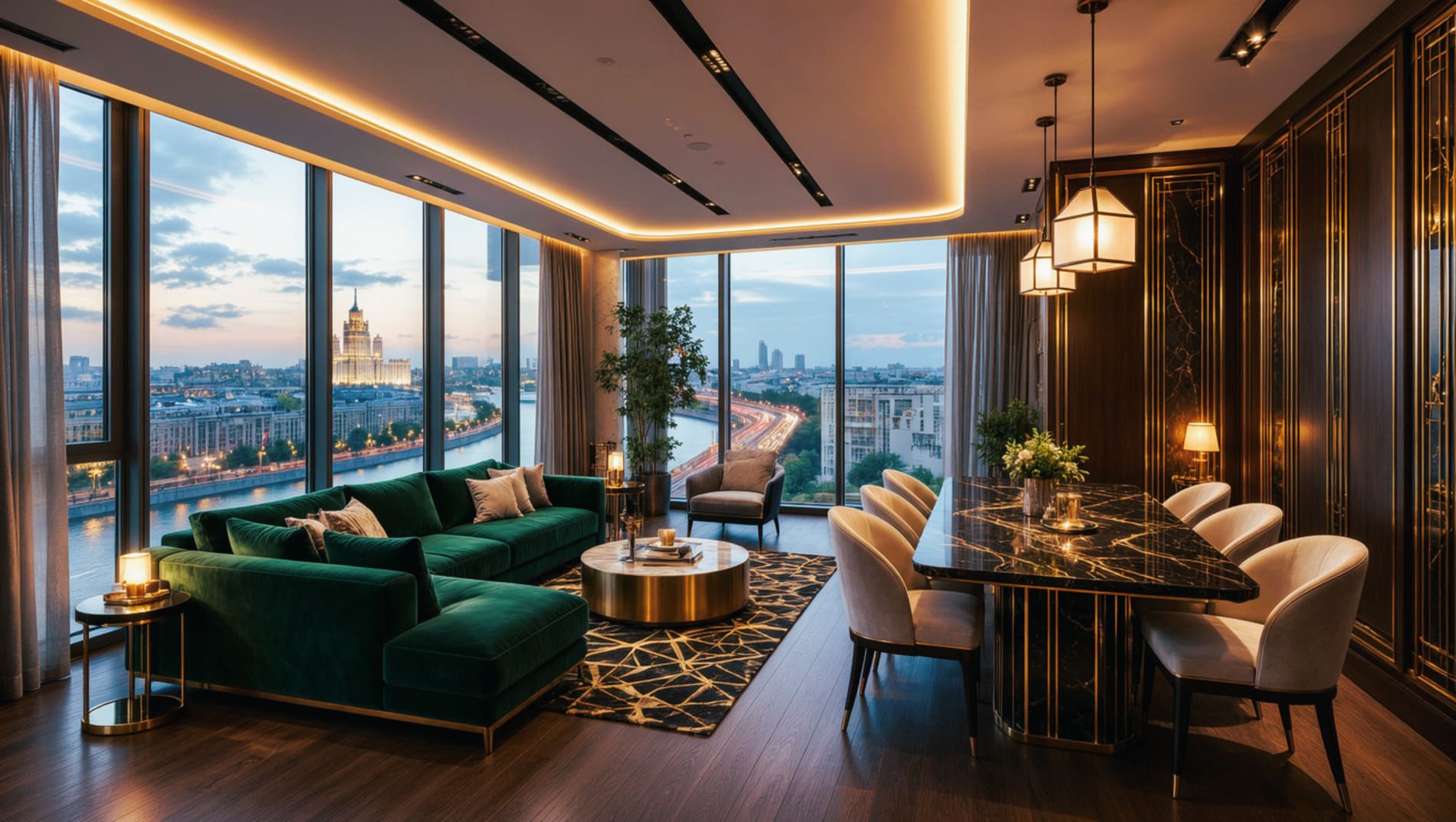 Квартира 93 м² One Tower Москва-Сити. Квартира выставлена на продажу на стадии строительства, визуализация показывает один из возможных вариантов отделки, финальный интерьер будет зависеть от собственника помещения.